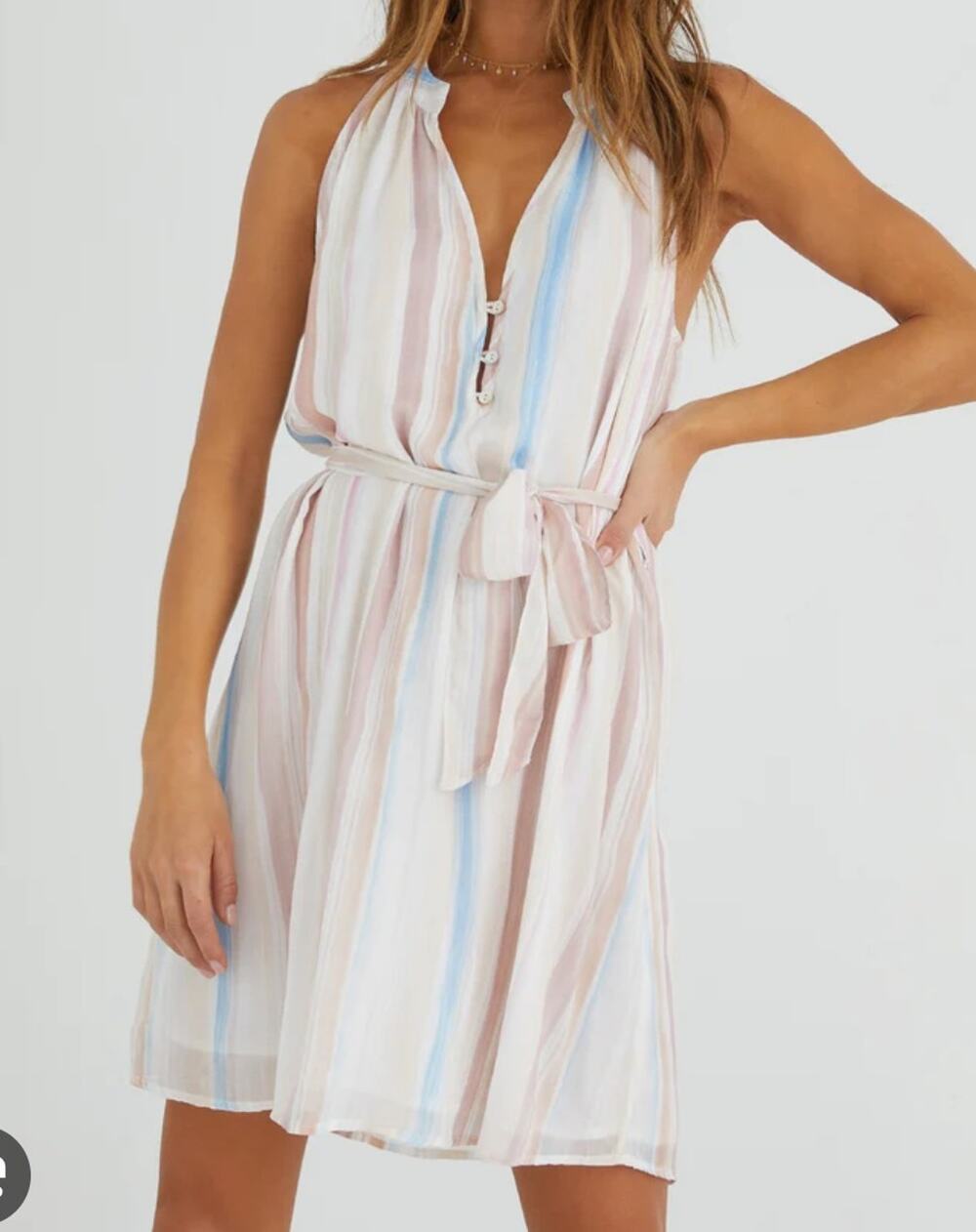 Bella Dahl Halter Mini Dress in Desert Horizon Stripe Sz XS Beachy Coastal